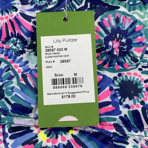 Lilly Pulitzer Vest Women's Medium Black Onyx Elana Full Zip Down Puffer NWT - Picture 5 of 15